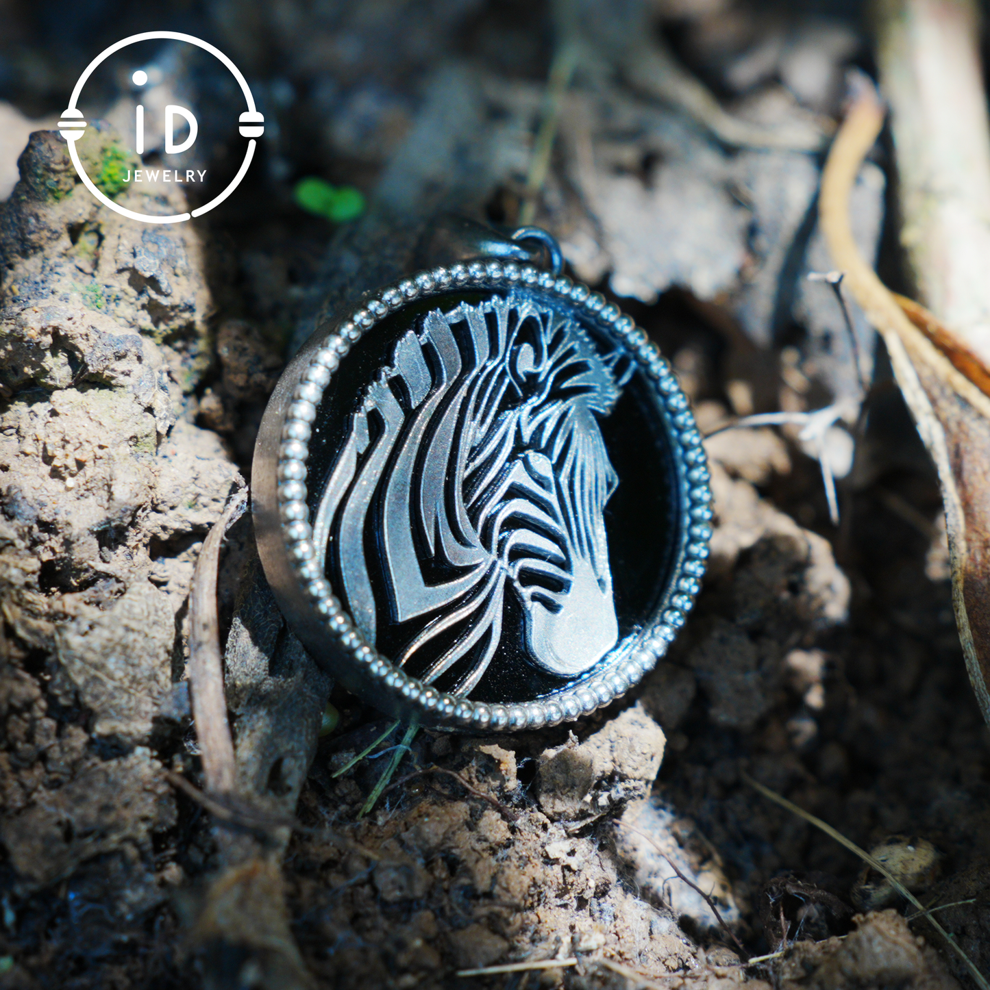 Wildlife Zebra Totem Necklace | 925 Sterling Silver Handcrafted Relief Medallion | Black-White Minimal Unisex Pendant | Double-Sided Design