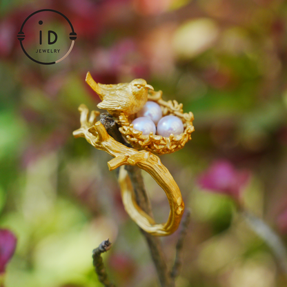 Adjustable Pearl Ring in Oxidized Silver or Gold Plated 925 Silver, Branch Design Fairytale Jewelry, Gift for Her, Mother's Day, Birthday