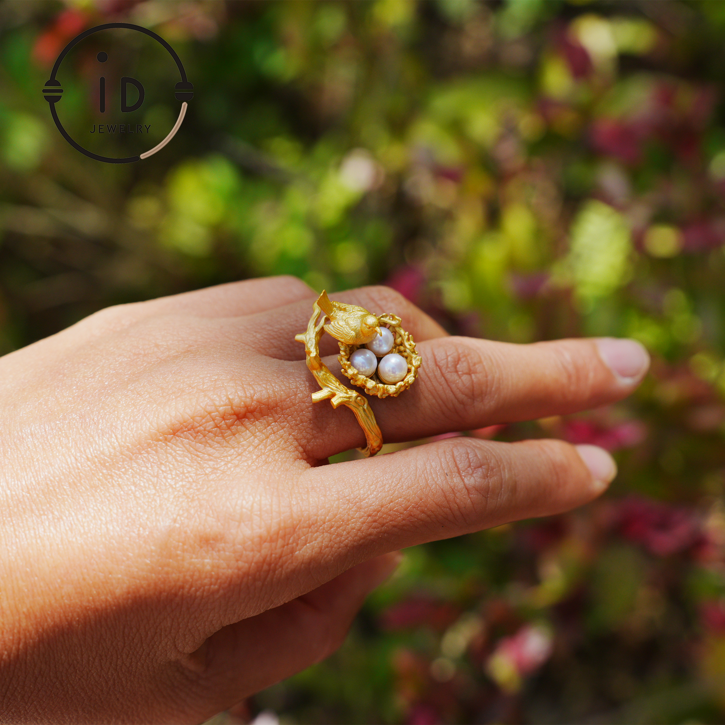 Adjustable Pearl Ring in Oxidized Silver or Gold Plated 925 Silver, Branch Design Fairytale Jewelry, Gift for Her, Mother's Day, Birthday