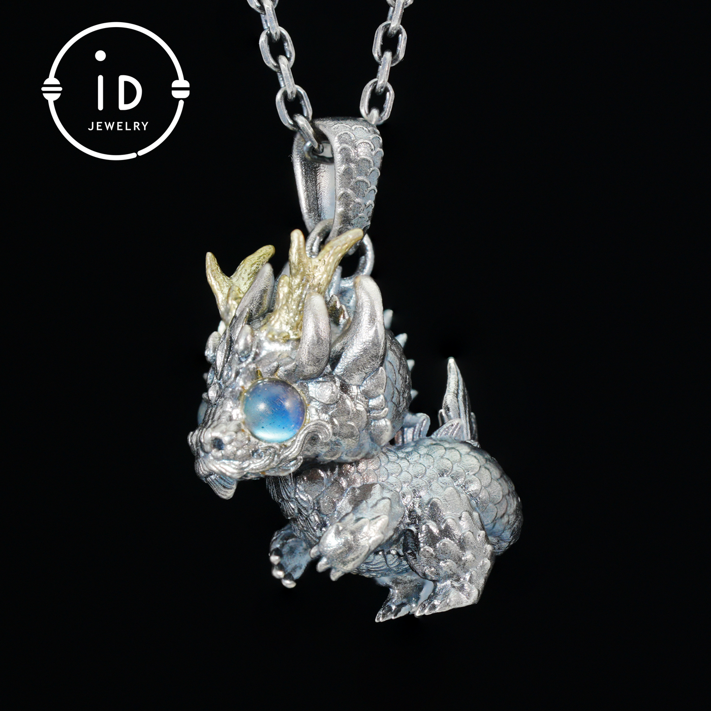 Handmade Fantasy Jewelry | Dragon Totem Necklace | Silver–Copper Bicolor Horn Crown | Labradorite Blue Eye | Handmade Gift