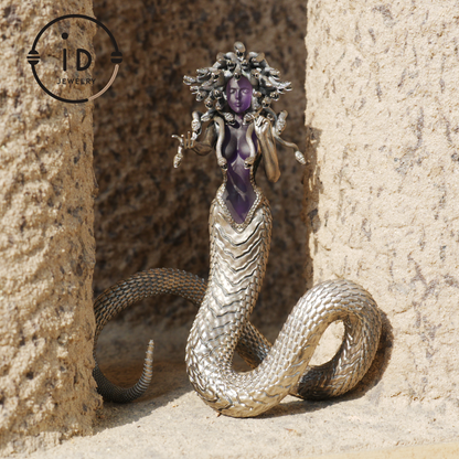 Silver Amethyst Serpent Woman Figurine, Handmade Gothic Totem Art Object, Wearable or Display, Unique Gift Idea