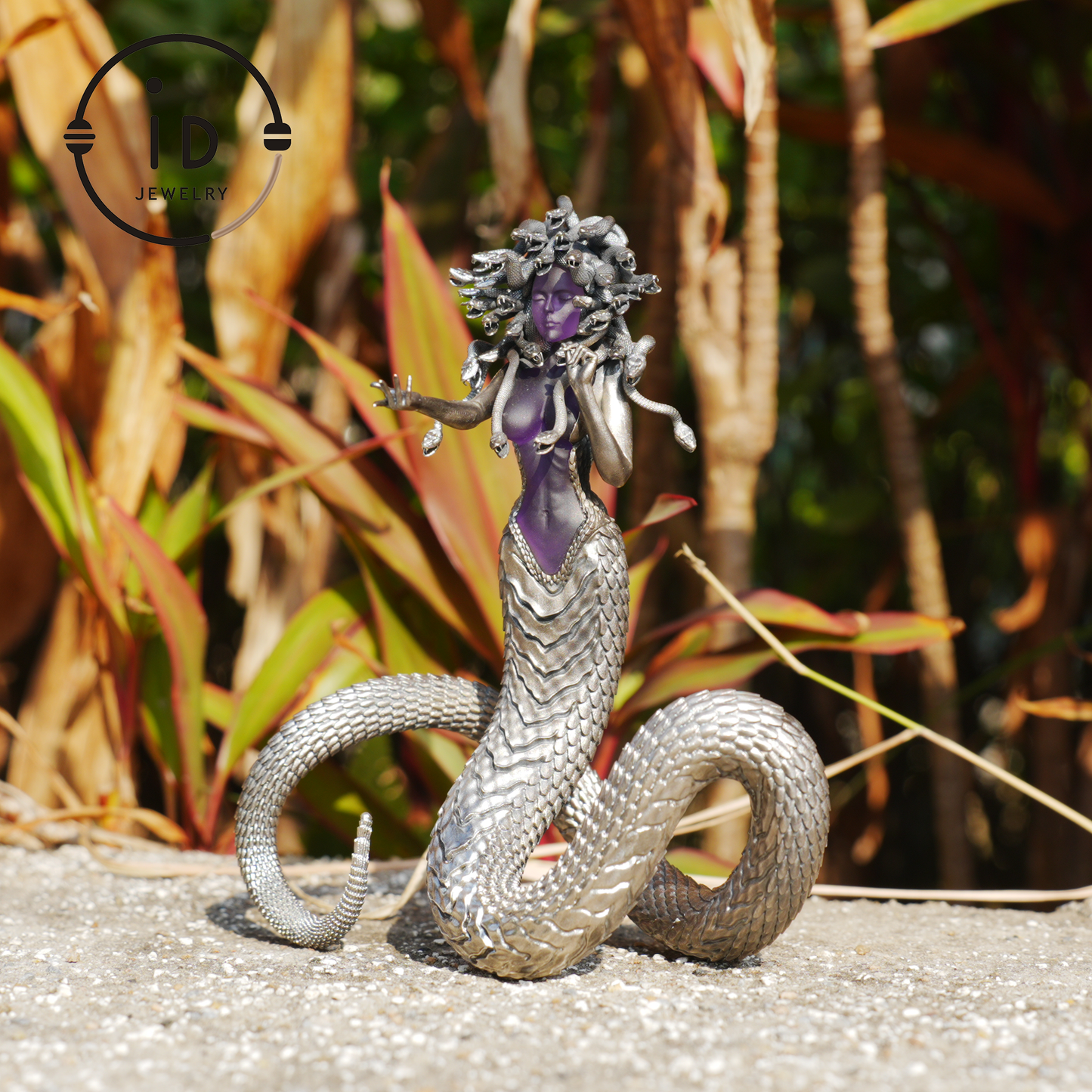 Silver Amethyst Serpent Woman Figurine, Handmade Gothic Totem Art Object, Wearable or Display, Unique Gift Idea