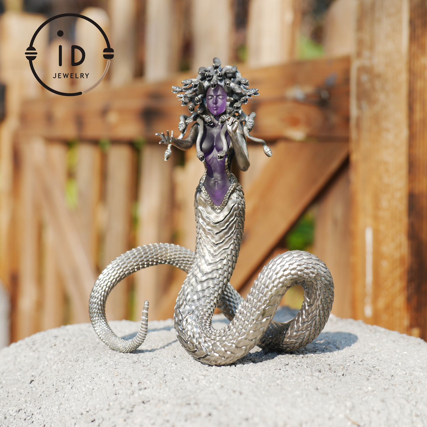 Silver Amethyst Serpent Woman Figurine, Handmade Gothic Totem Art Object, Wearable or Display, Unique Gift Idea
