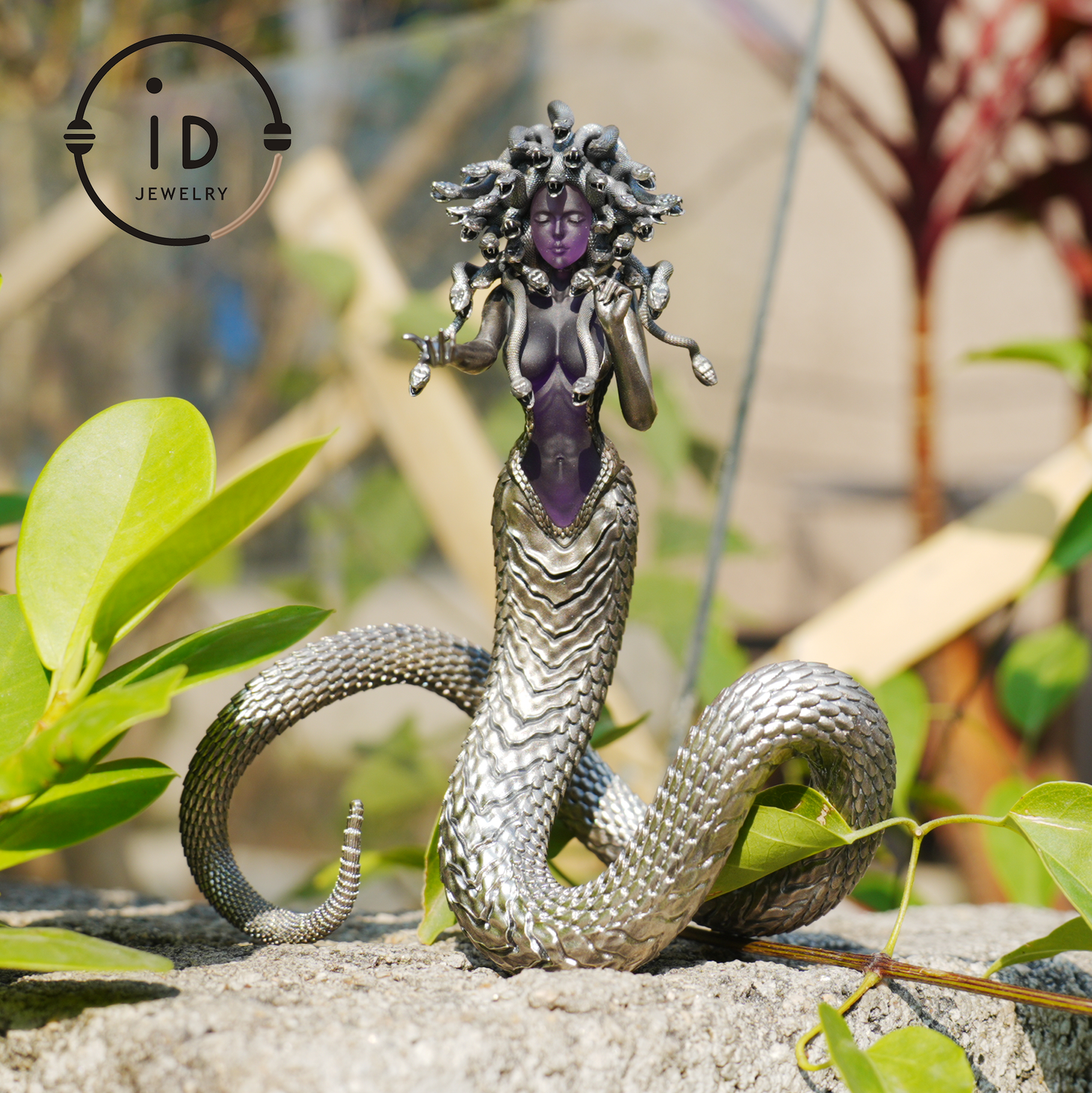 Silver Amethyst Serpent Woman Figurine, Handmade Gothic Totem Art Object, Wearable or Display, Unique Gift Idea