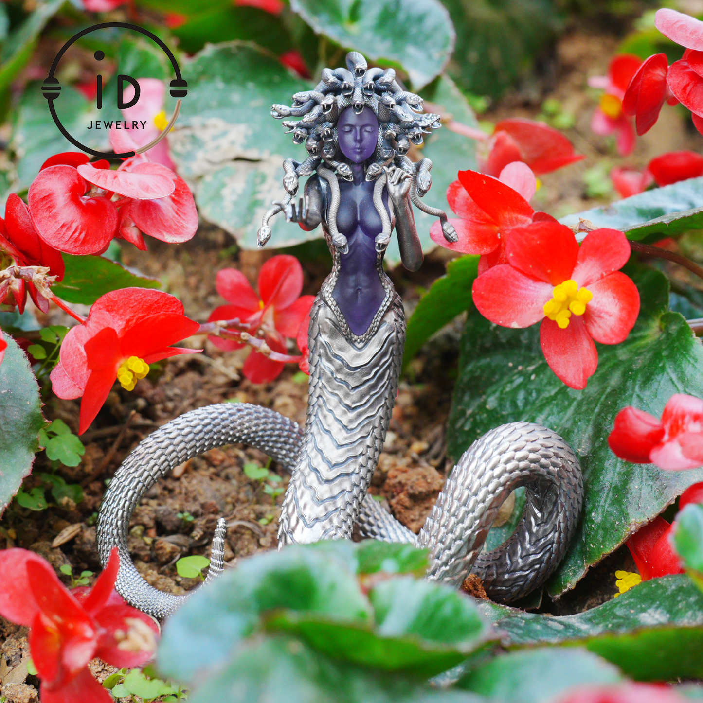 Silver Amethyst Serpent Woman Figurine, Handmade Gothic Totem Art Object, Wearable or Display, Unique Gift Idea