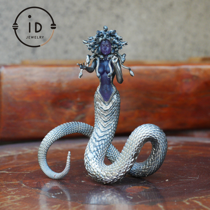 Silver Amethyst Serpent Woman Figurine, Handmade Gothic Totem Art Object, Wearable or Display, Unique Gift Idea
