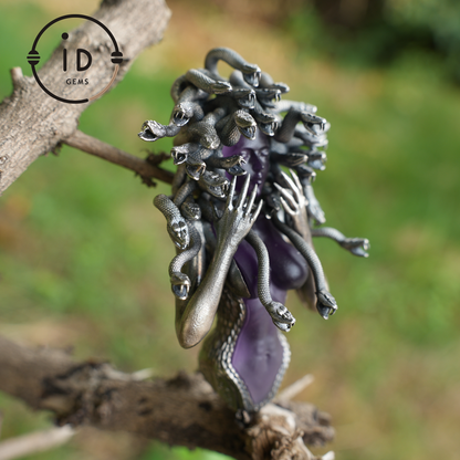 Amethyst Snake Pendant | Gothic 925 Silver Sculpture | Mystical Halloween Gift for Her