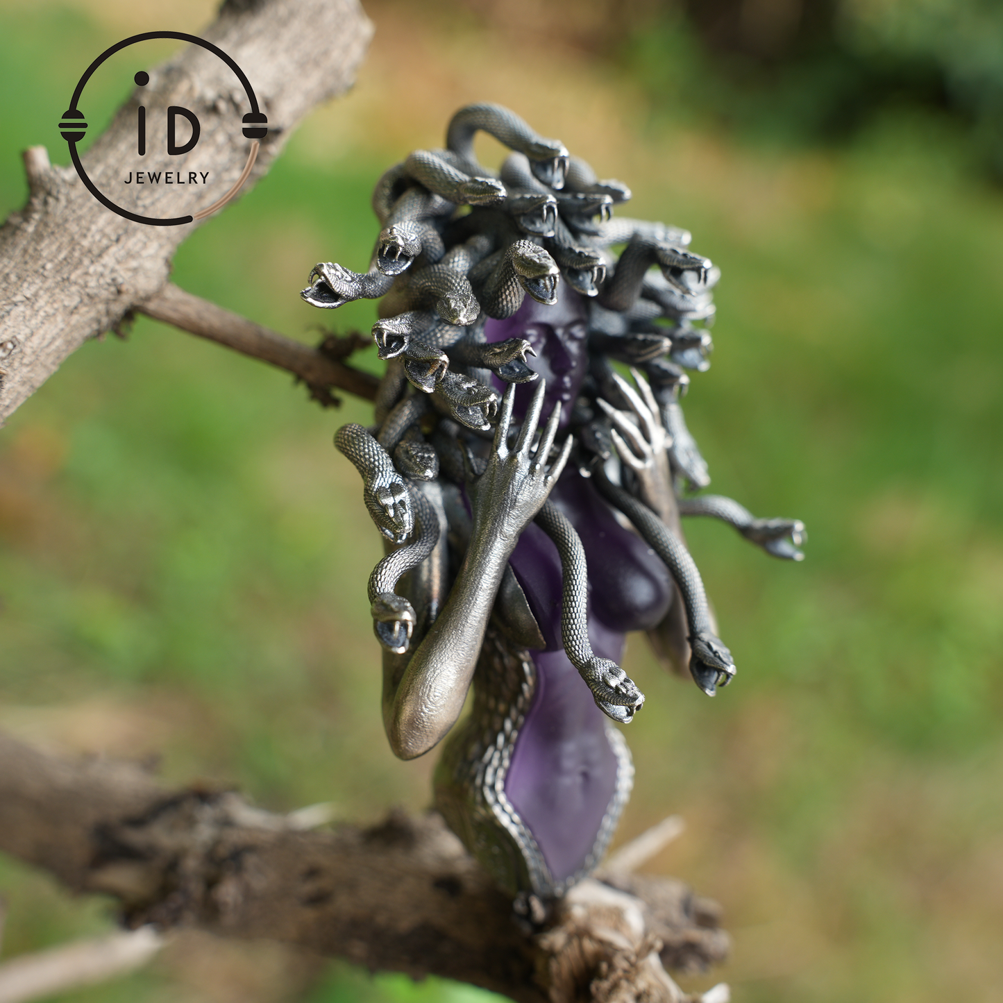 Amethyst Snake Pendant | Gothic 925 Silver Sculpture | Mystical Halloween Gift for Her