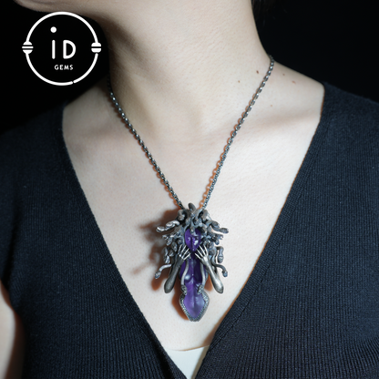 Amethyst Snake Pendant | Gothic 925 Silver Sculpture | Mystical Halloween Gift for Her