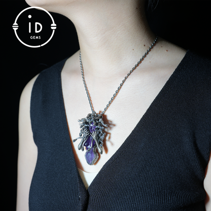 Amethyst Snake Pendant | Gothic 925 Silver Sculpture | Mystical Halloween Gift for Her