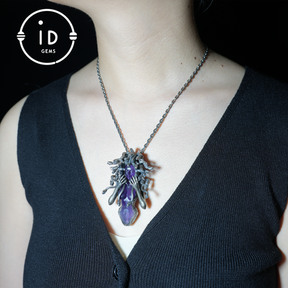Amethyst Snake Pendant | Gothic 925 Silver Sculpture | Mystical Halloween Gift for Her