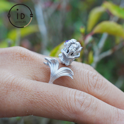 Handmade Amethyst Ring in 925 Silver · Mysterious Gothic Jewelry in Mermaid Style · Gift for Women or Creative Occasions