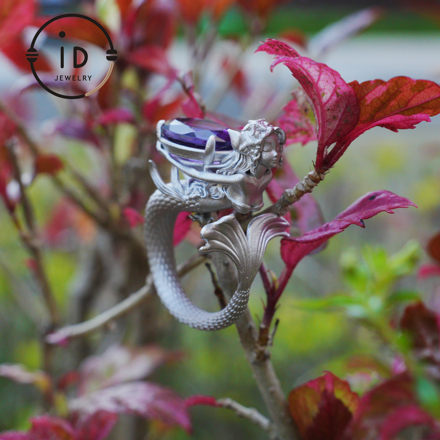 Handmade Amethyst Ring in 925 Silver · Mysterious Gothic Jewelry in Mermaid Style · Gift for Women or Creative Occasions