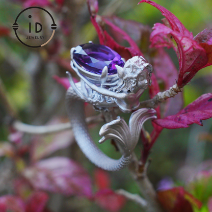 Handmade Amethyst Ring in 925 Silver · Mysterious Gothic Jewelry in Mermaid Style · Gift for Women or Creative Occasions