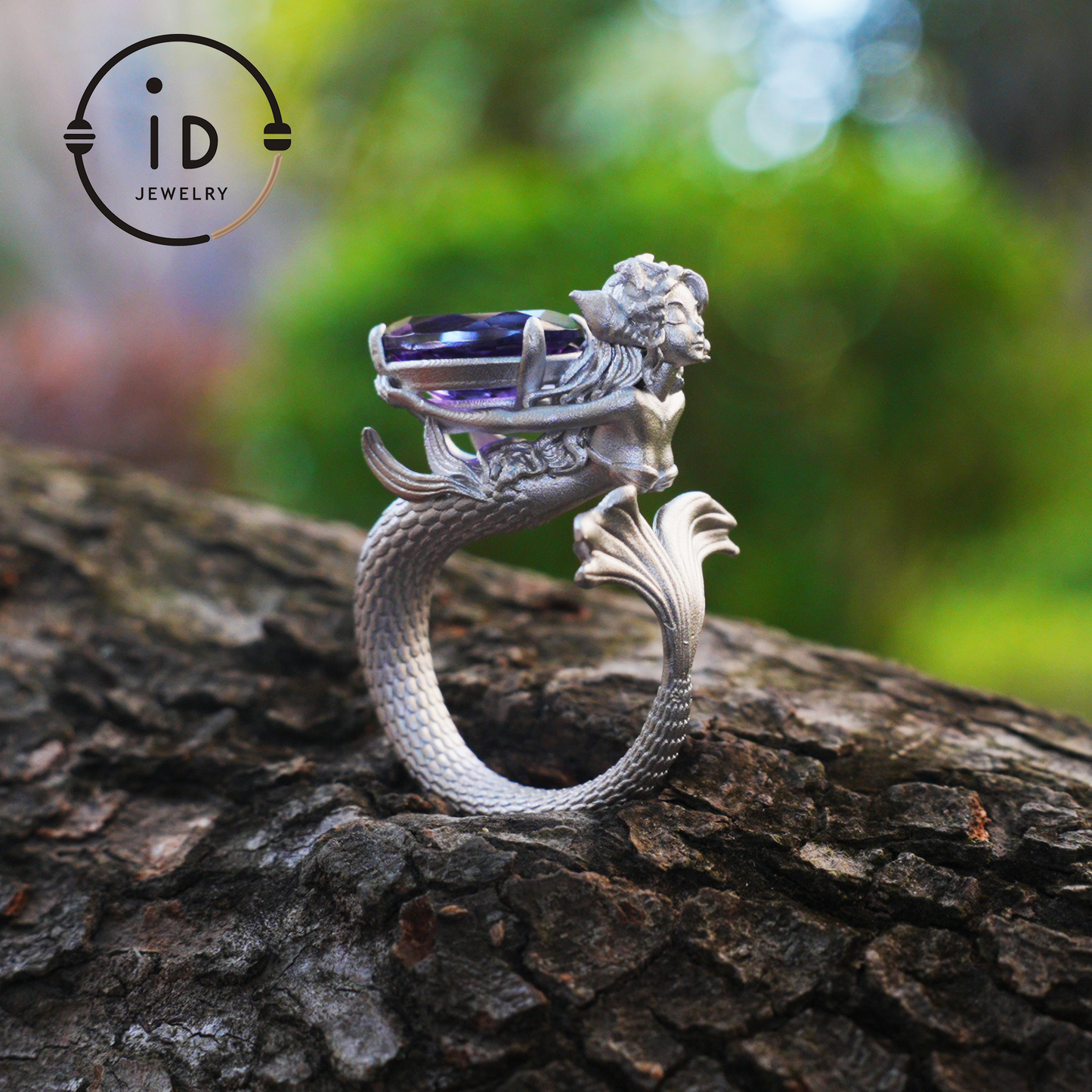 Handmade Amethyst Ring in 925 Silver · Mysterious Gothic Jewelry in Mermaid Style · Gift for Women or Creative Occasions