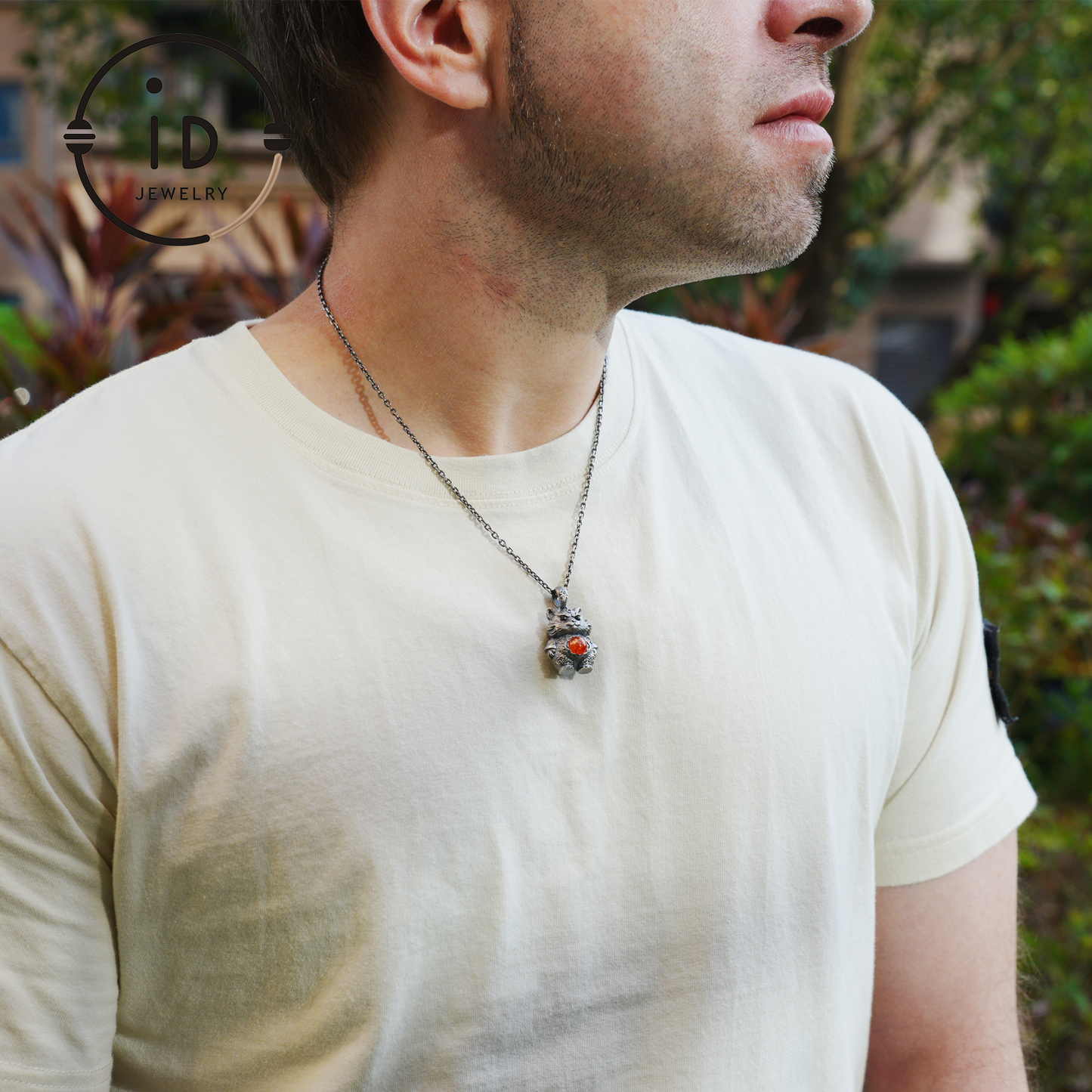 Tiger Pendant in 925 Sterling Silver with Sunstone and Black Onyx, Vintage Totem Necklace Amulet, Gift for Men Birthday Christmas