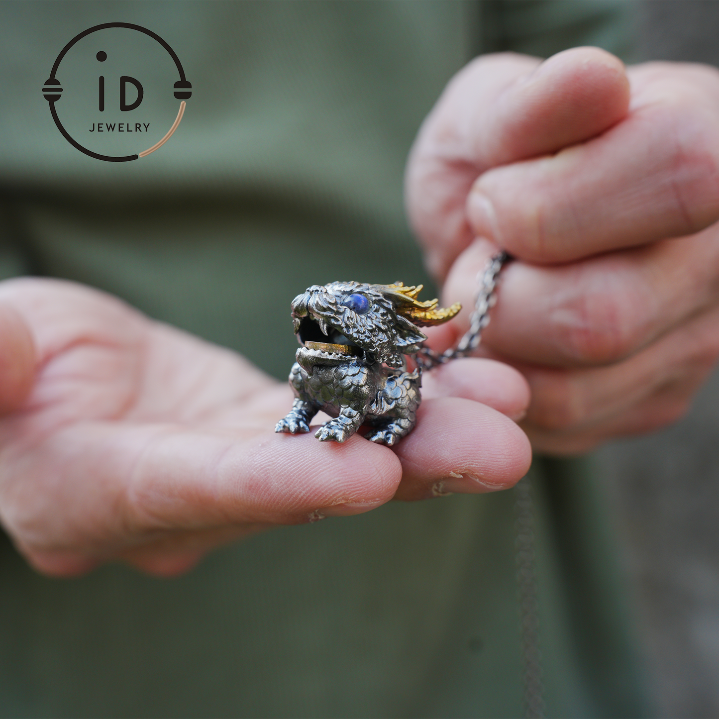 Labradorite Pendant Dragon 925 Silver Vintage Totem Gothic Style Mini Sculpture Talisman Gift for Her Mystical Handmade