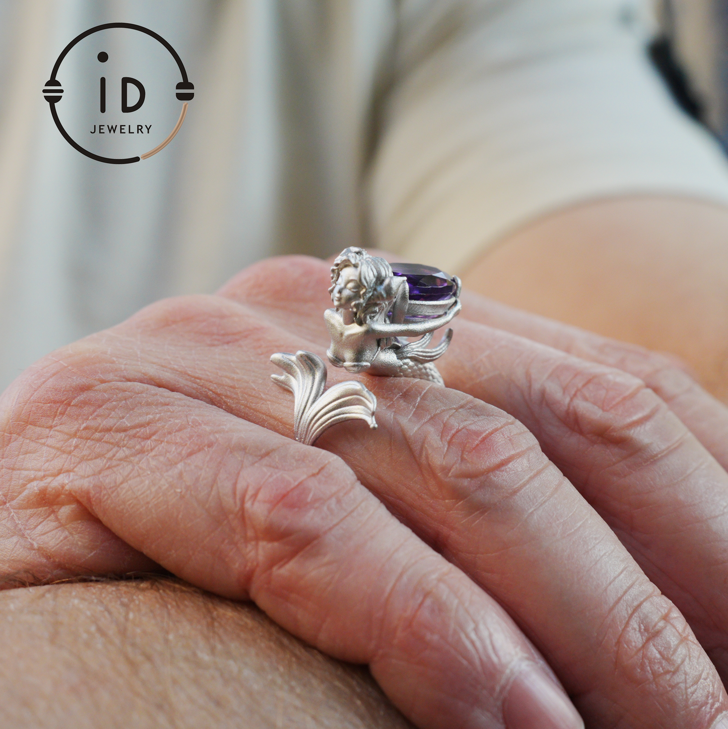 Handmade Amethyst Ring in 925 Silver · Mysterious Gothic Jewelry in Mermaid Style · Gift for Women or Creative Occasions