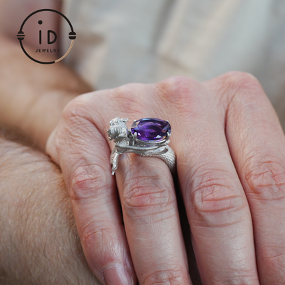 Handmade Amethyst Ring in 925 Silver · Mysterious Gothic Jewelry in Mermaid Style · Gift for Women or Creative Occasions