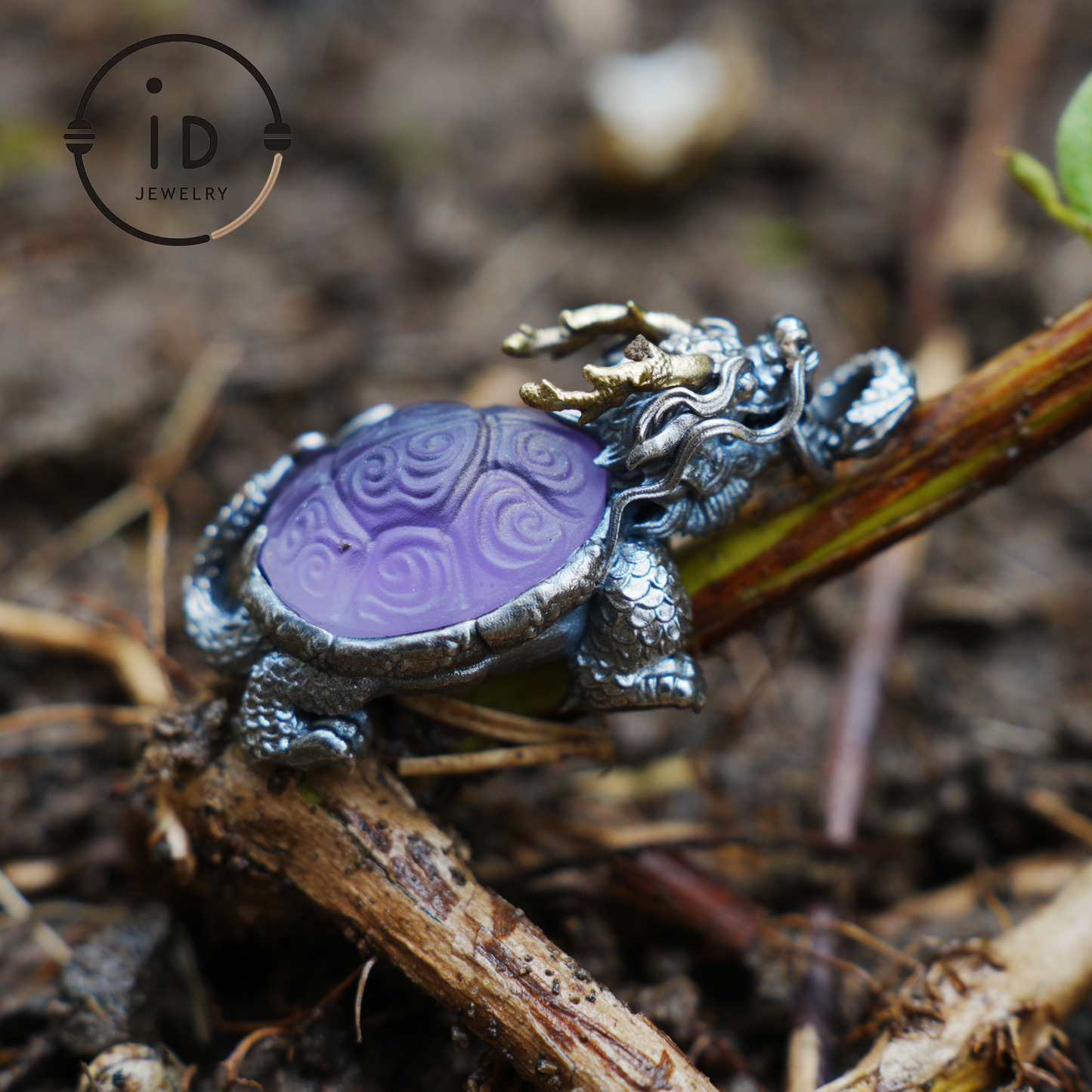 Amethyst Dragon Turtle Pendant in 925 Sterling Silver, Totem Vintage Style Necklace, Mystical Talisman Gift for Men and Women