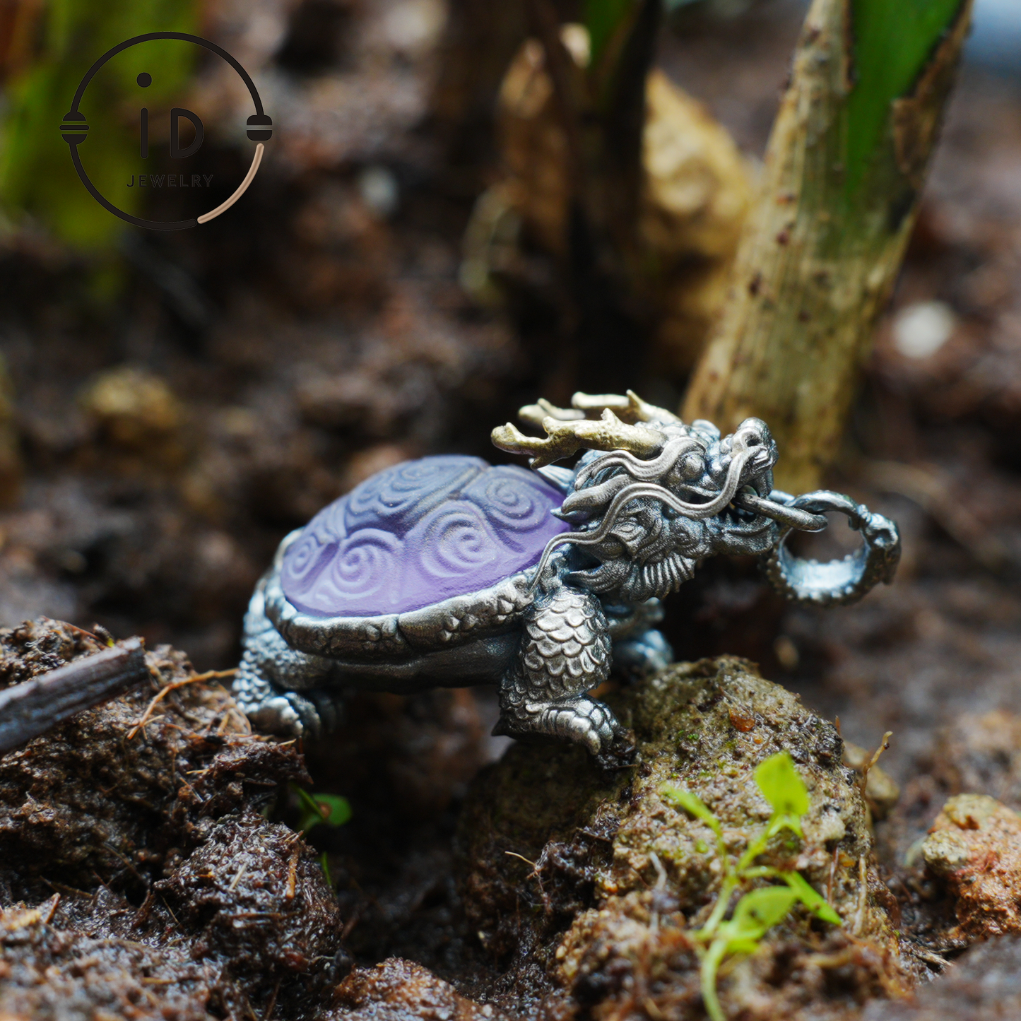 Amethyst Dragon Turtle Pendant in 925 Sterling Silver, Totem Vintage Style Necklace, Mystical Talisman Gift for Men and Women