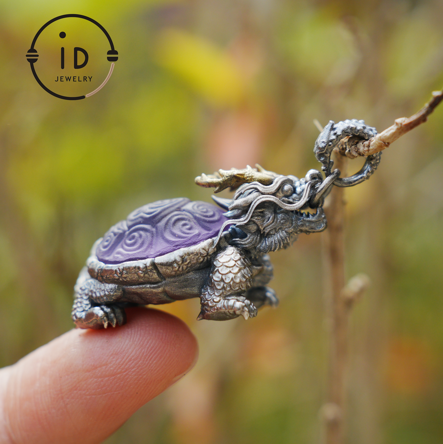 Amethyst Dragon Turtle Pendant in 925 Sterling Silver, Totem Vintage Style Necklace, Mystical Talisman Gift for Men and Women