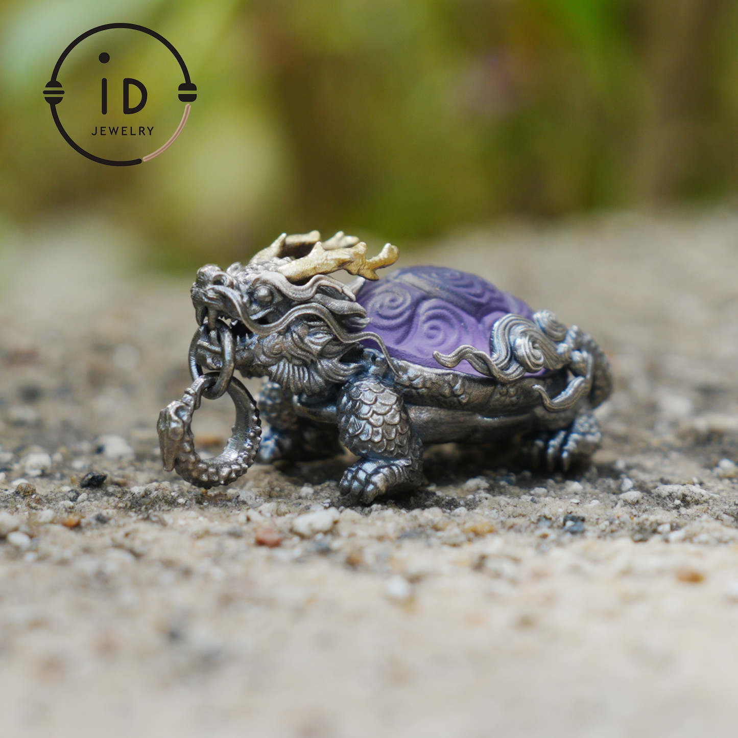 Amethyst Dragon Turtle Pendant in 925 Sterling Silver, Totem Vintage Style Necklace, Mystical Talisman Gift for Men and Women