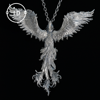 Handmade Phoenix Necklace with Aquamarine | Mystical Symbol | Vintage Fantasy Jewelry