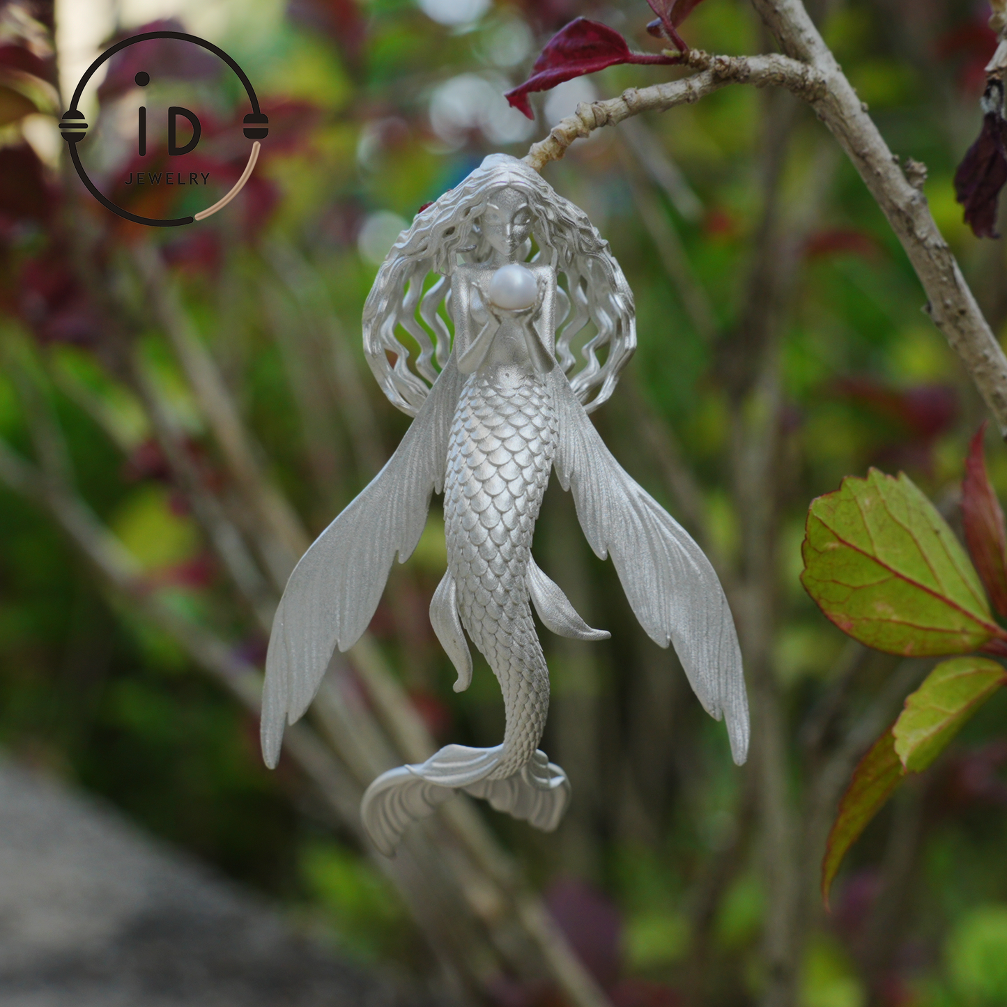 925 Sterling Silver Mermaid Pearl Pendant Necklace Hand-Carved Ocean Fantasy Jewelry |Protection Talisman & Symbol of Love Unique Gift Idea
