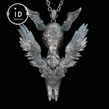 Valkyrie Pendant in 925 Sterling Silver with Ruby & Amethyst | Gothic Fantasy Totem Necklace | Handmade Mythology Jewelry for Collectors