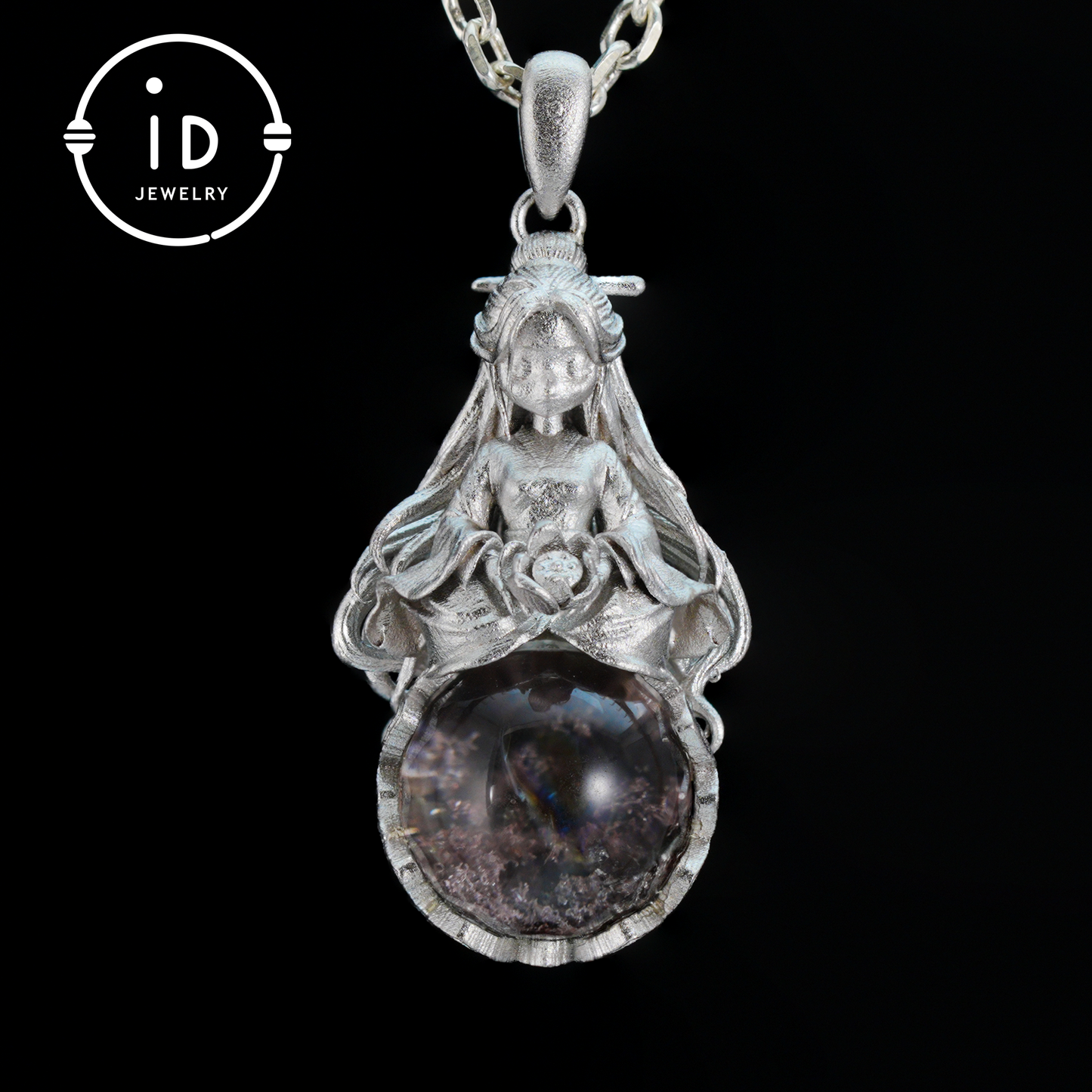 Phantom Quartz Pendant 925 Silver Figurative Jewelry Gothic Fairy Style Talisman Handmade Gift for Her Birthday Christmas Mystic