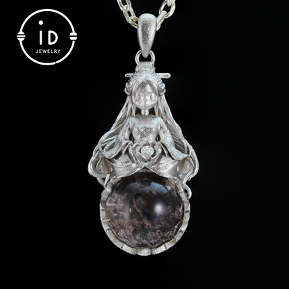 Phantom Quartz Pendant 925 Silver Figurative Jewelry Gothic Fairy Style Talisman Handmade Gift for Her Birthday Christmas Mystic