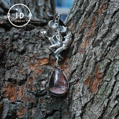 925 Silver Pendant with Lodolith Crystal Drop, Gothic Fantasy Jewelry, Oxidized Silver, Talisman Pendant for Self-Reflection, Gift for Her