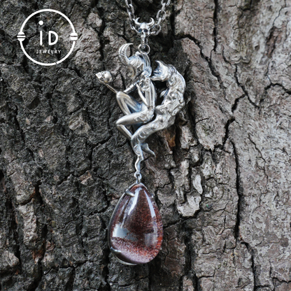 925 Silver Pendant with Lodolith Crystal Drop, Gothic Fantasy Jewelry, Oxidized Silver, Talisman Pendant for Self-Reflection, Gift for Her