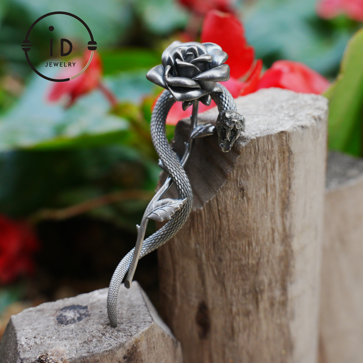 Heart Shaped Garnet Snake Pendant in 925 Sterling Silver with Rose Design, Gothic Vintage Style, Gift for Her, Dark Symbolic Jewelry