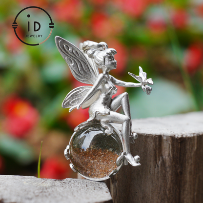Fairy Pendant Necklace in 925 Sterling Silver with Moss Quartz | Handmade Fantasy Jewelry with Nature Spirit Elf Design | Mystical Keepsake Gift for Adults