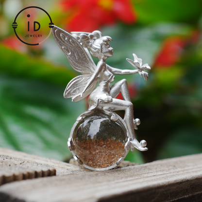 Fairy Pendant Necklace in 925 Sterling Silver with Moss Quartz | Handmade Fantasy Jewelry with Nature Spirit Elf Design | Mystical Keepsake Gift for Adults