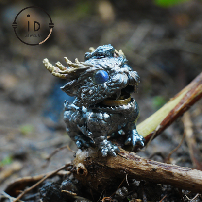 Labradorite Pendant Dragon 925 Silver Vintage Totem Gothic Style Mini Sculpture Talisman Gift for Her Mystical Handmade