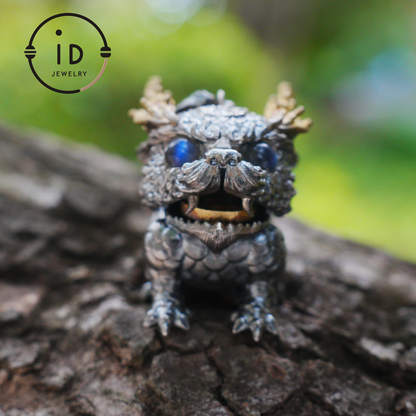 Labradorite Pendant Dragon 925 Silver Vintage Totem Gothic Style Mini Sculpture Talisman Gift for Her Mystical Handmade