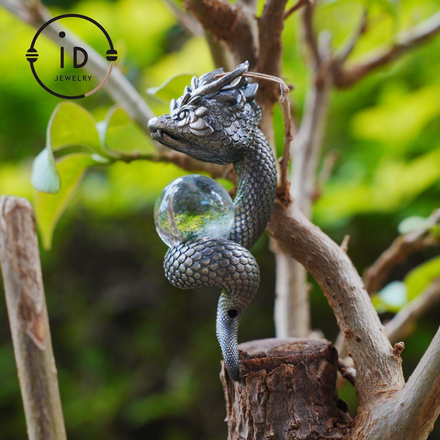 Phantom Quartz Pendant 925 Silver Dragon Totem Necklace Gothic Style Handmade Gift for Her Birthday Christmas Mini Sculpture Talisman