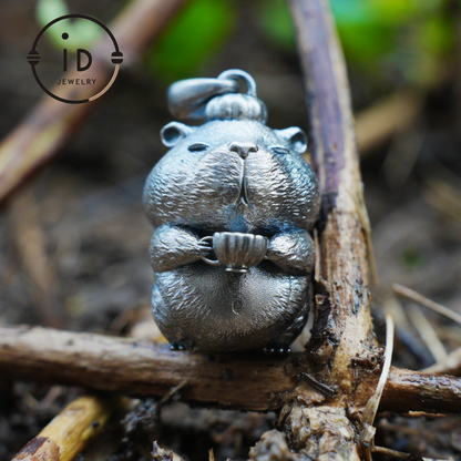 Oxidized Silver Hamster Pendant Handmade Totem Jewelry Animal Charm Necklace Gift for Her Zen Style Talisman 925 Sterling Silver