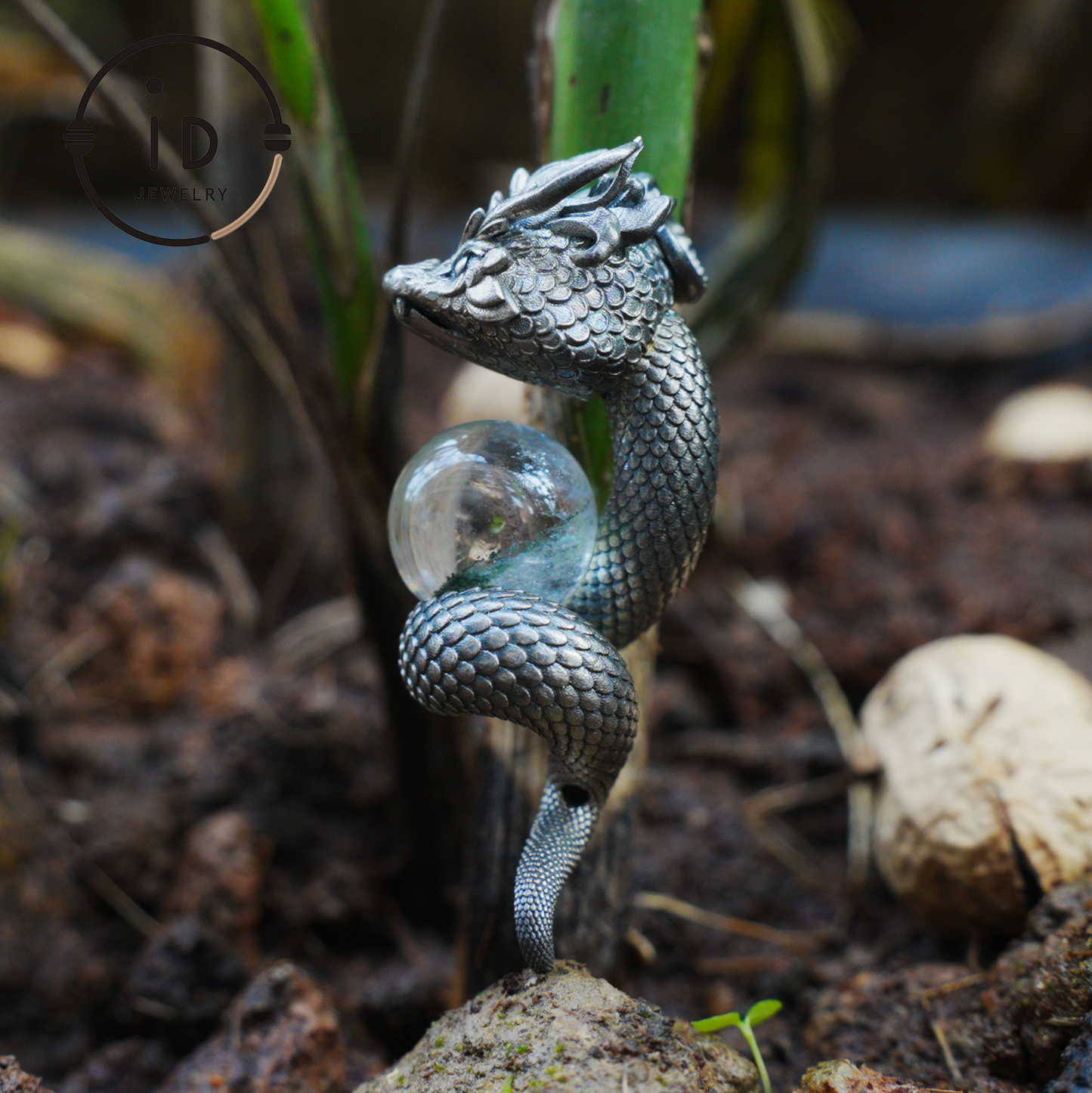 Phantom Quartz Pendant 925 Silver Dragon Totem Necklace Gothic Style Handmade Gift for Her Birthday Christmas Mini Sculpture Talisman