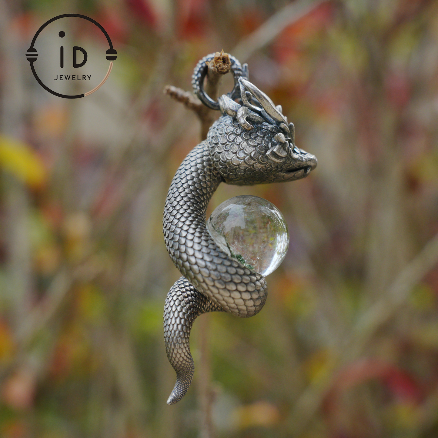 Phantom Quartz Pendant 925 Silver Dragon Totem Necklace Gothic Style Handmade Gift for Her Birthday Christmas Mini Sculpture Talisman