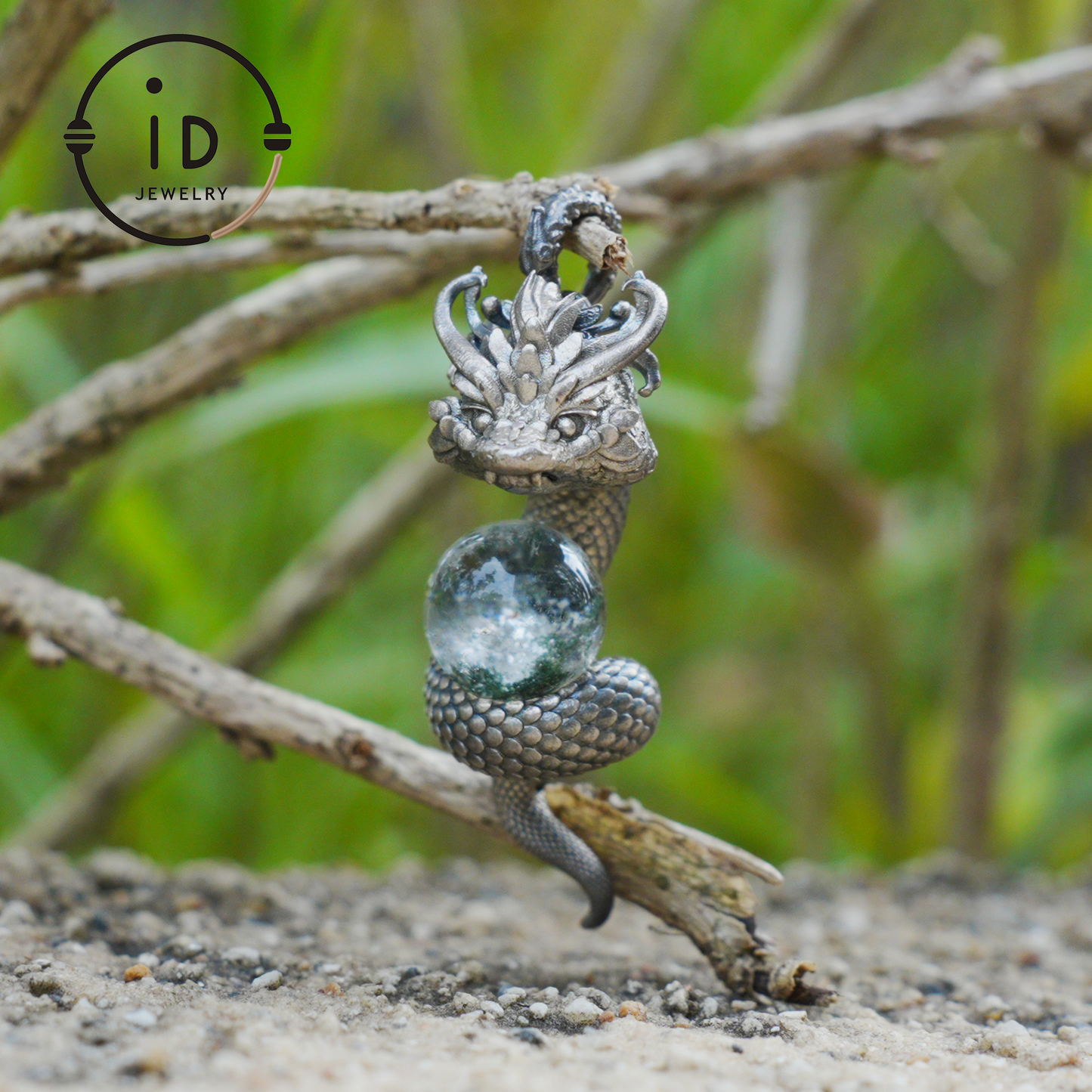 Phantom Quartz Pendant 925 Silver Dragon Totem Necklace Gothic Style Handmade Gift for Her Birthday Christmas Mini Sculpture Talisman