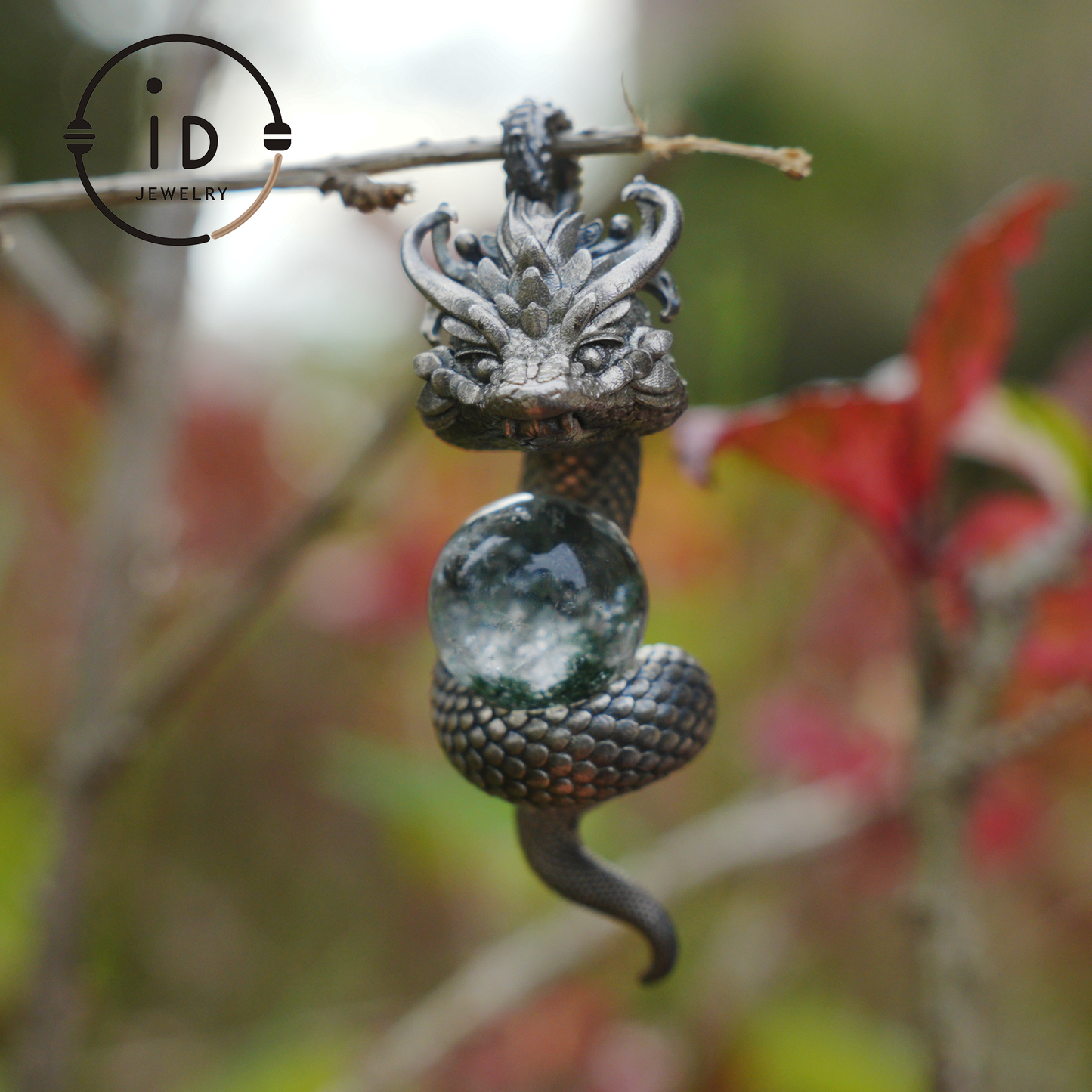 Phantom Quartz Pendant 925 Silver Dragon Totem Necklace Gothic Style Handmade Gift for Her Birthday Christmas Mini Sculpture Talisman