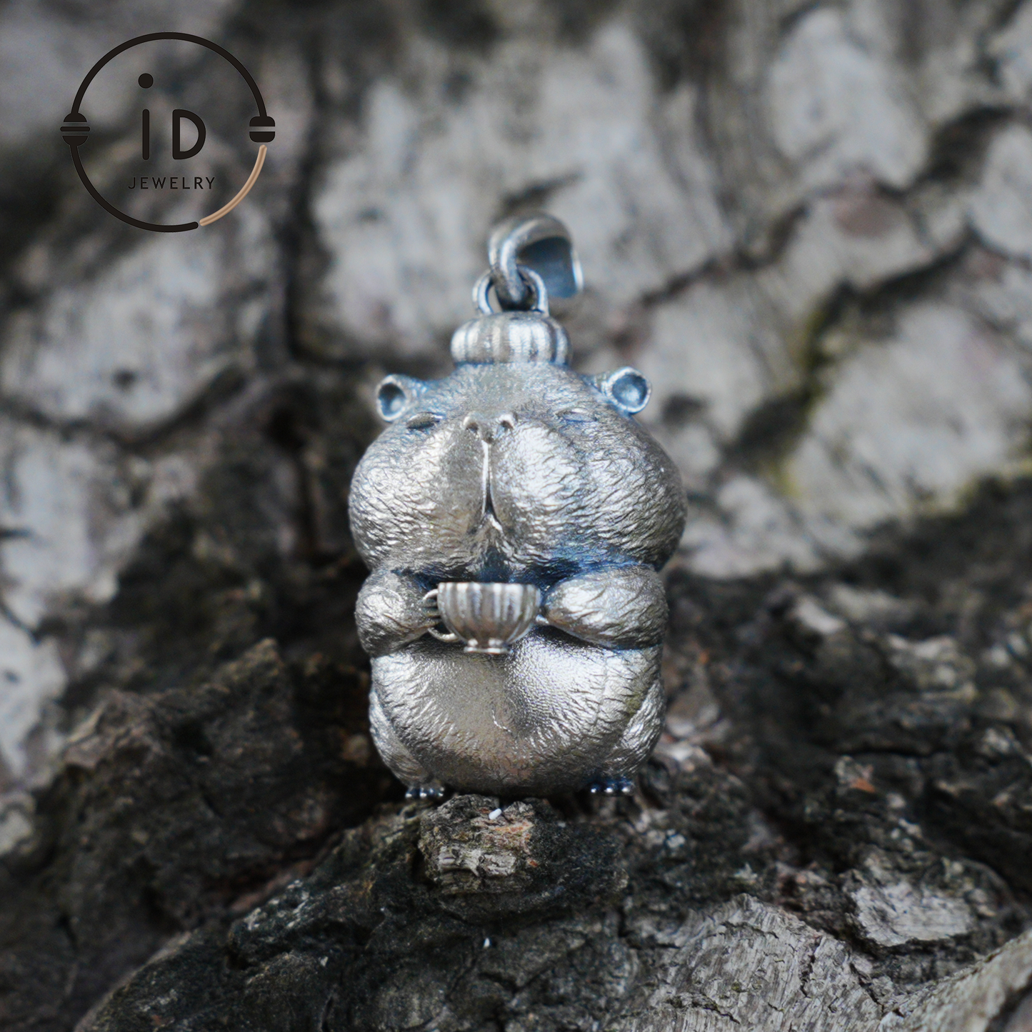 Oxidized Silver Hamster Pendant Handmade Totem Jewelry Animal Charm Necklace Gift for Her Zen Style Talisman 925 Sterling Silver