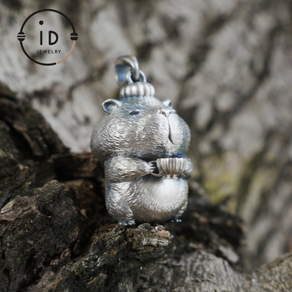 Oxidized Silver Hamster Pendant Handmade Totem Jewelry Animal Charm Necklace Gift for Her Zen Style Talisman 925 Sterling Silver