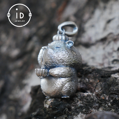 Oxidized Silver Hamster Pendant Handmade Totem Jewelry Animal Charm Necklace Gift for Her Zen Style Talisman 925 Sterling Silver