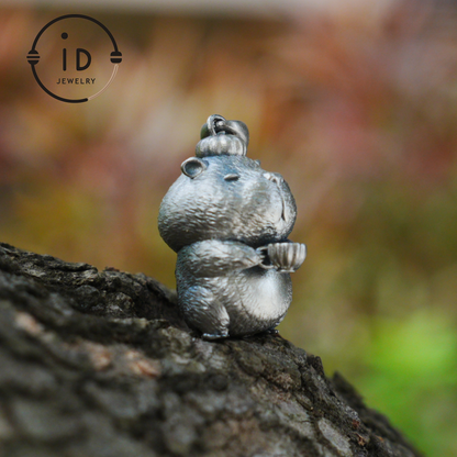 Oxidized Silver Hamster Pendant Handmade Totem Jewelry Animal Charm Necklace Gift for Her Zen Style Talisman 925 Sterling Silver