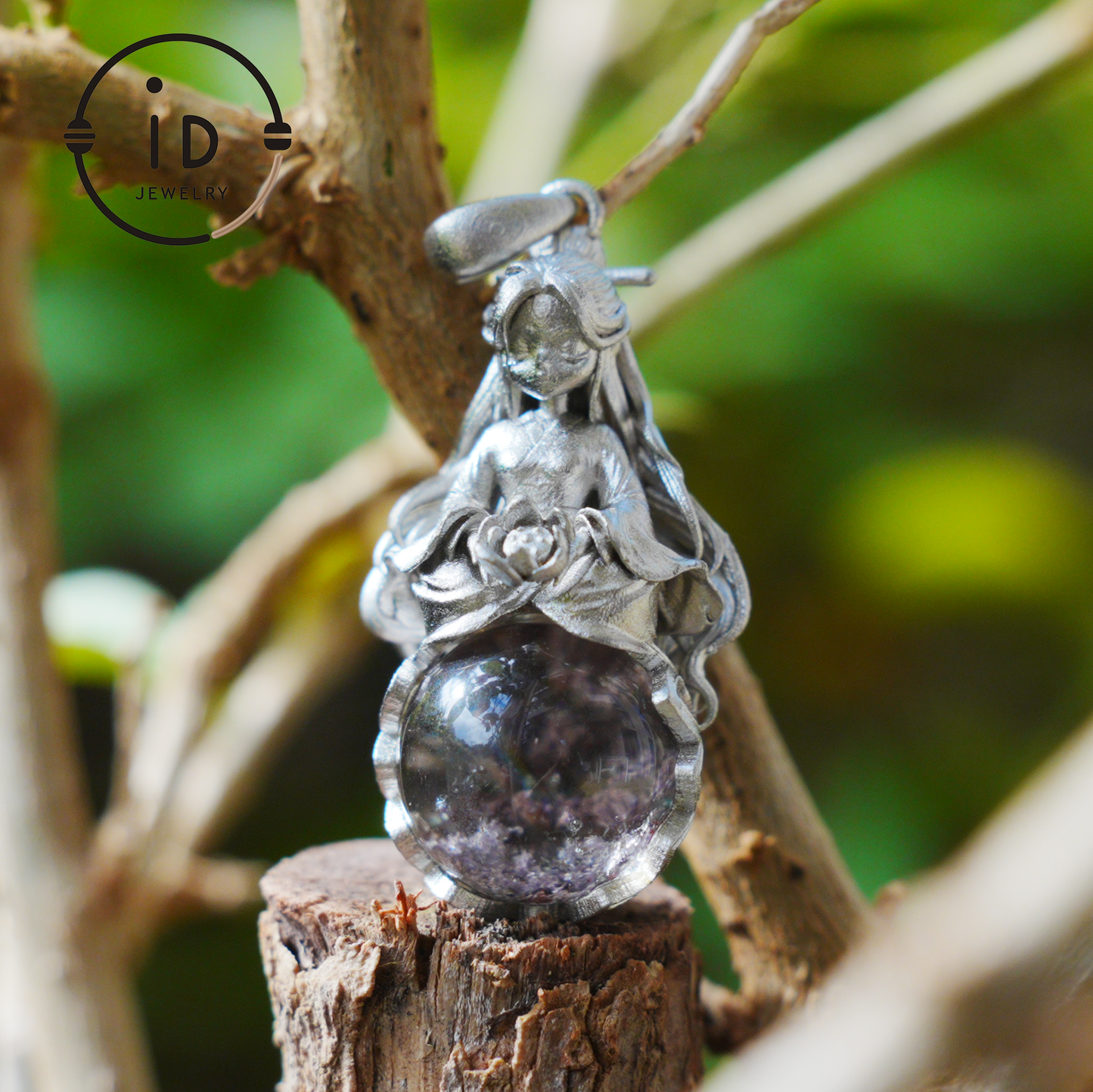 Phantom Quartz Pendant 925 Silver Figurative Jewelry Gothic Fairy Style Talisman Handmade Gift for Her Birthday Christmas Mystic